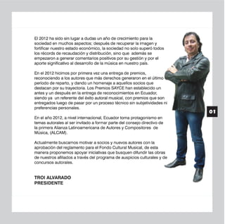 Sociedad de Autores del Ecuador (SAYCE): Memoria anual 2012