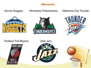 -Noroeste. 
Denver Nuggets. Minnesota Timberwolves. Oklahoma City Thunder. 
Portland Trail Blazers. Utah Jazz. 
 