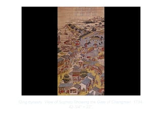 Copyright ©2012 Pearson Inc.
Qing dynasty. View of Suzhou Showing the Gate of Changmen. 1734.
42-3/4" × 22”.
 