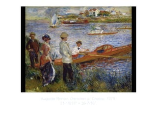 Copyright ©2012 Pearson Inc.
Auguste Renoir. Oarsmen at Chatou. 1879.
31-15/16" × 39-7/16”.
 