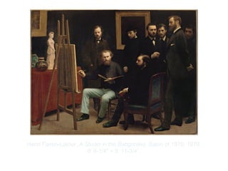 Copyright ©2012 Pearson Inc.
Henri Fantin-Latour. A Studio in the Batignolles. Salon of 1870. 1870.
6’ 8-1/4" × 8’ 11-3/4”.
 