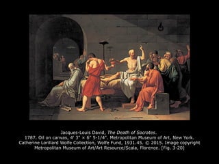 Jacques-Louis David, The Death of Socrates.
1787. Oil on canvas, 4' 3" × 6" 5-1/4". Metropolitan Museum of Art, New York.
Catherine Lorillard Wolfe Collection, Wolfe Fund, 1931.45. © 2015. Image copyright
Metropolitan Museum of Art/Art Resource/Scala, Florence. [Fig. 3-20]
 