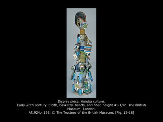 Display piece, Yoruba culture.
Early 20th century. Cloth, basketry, beads, and fiber, height 41-1/4". The British
Museum, London.
Af1924,-.136. © The Trustees of the British Museum. [Fig. 12-18]
 