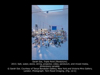 Sarah Sze, Triple Point (Pendulum).
2013. Salt, water, stone, string, projector, video, pendulum, and mixed media,
dimensions variable.
© Sarah Sze. Courtesy of Tanya Bonakdar Gallery, New York and Victoria Miro Gallery,
London. Photograph: Tom Powel Imaging. [Fig. 12-1]
 