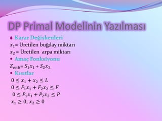 DP Primal Modelinin Yazılması

 
