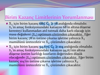 Birim Kazanç Limitlerinin Yorumlanması

 