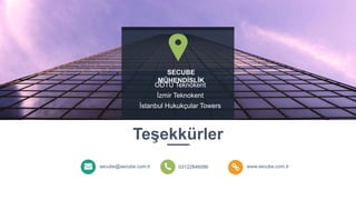 secube@secube.com.tr 03122846086 www.secube.com.tr
SECUBE
MÜHENDİSLİK
ODTÜ Teknokent
İzmir Teknokent
İstanbul Hukukçular Towers
Teşekkürler
 