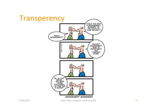 Transperency	
  




20.04.2011	
     About	
  Agile,	
  pragma:c	
  solu:ons	
  gmbh	
     29	
  
 