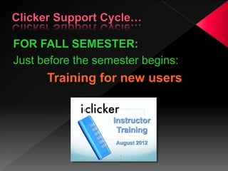 FOR FALL SEMESTER:
Just before the semester begins:
Training for new users
 
