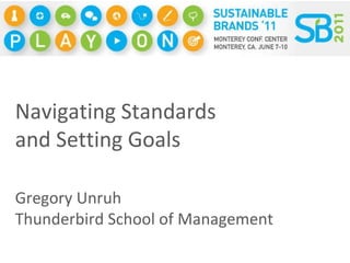 Navigating Standards  and Setting Goals Gregory Unruh Thunderbird School of Management 