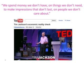 Its not just the planet but a wellbeing failure Despite exponential economic growth, in the developed world, we suffer from flatlining wellbeing and billions in the developing world live below subsistence levels5Note - This presentation refers mainly to a developed world context, a series of supplementary slides are available on the developing world implications of Flourish. 