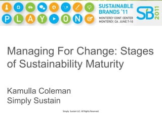 Managing For Change: Stages of Sustainability Maturity  Kamulla Coleman Simply Sustain 