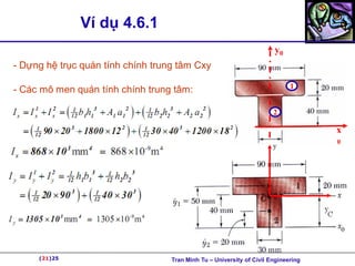 (21)25
Ví dụ 4.6.1
1
2
x
0
y0
- Dựng hệ trục quán tính chính trung tâm Cxy
- Các mô men quán tính chính trung tâm:
(21)25 Tran Minh Tu – University of Civil Engineering
 