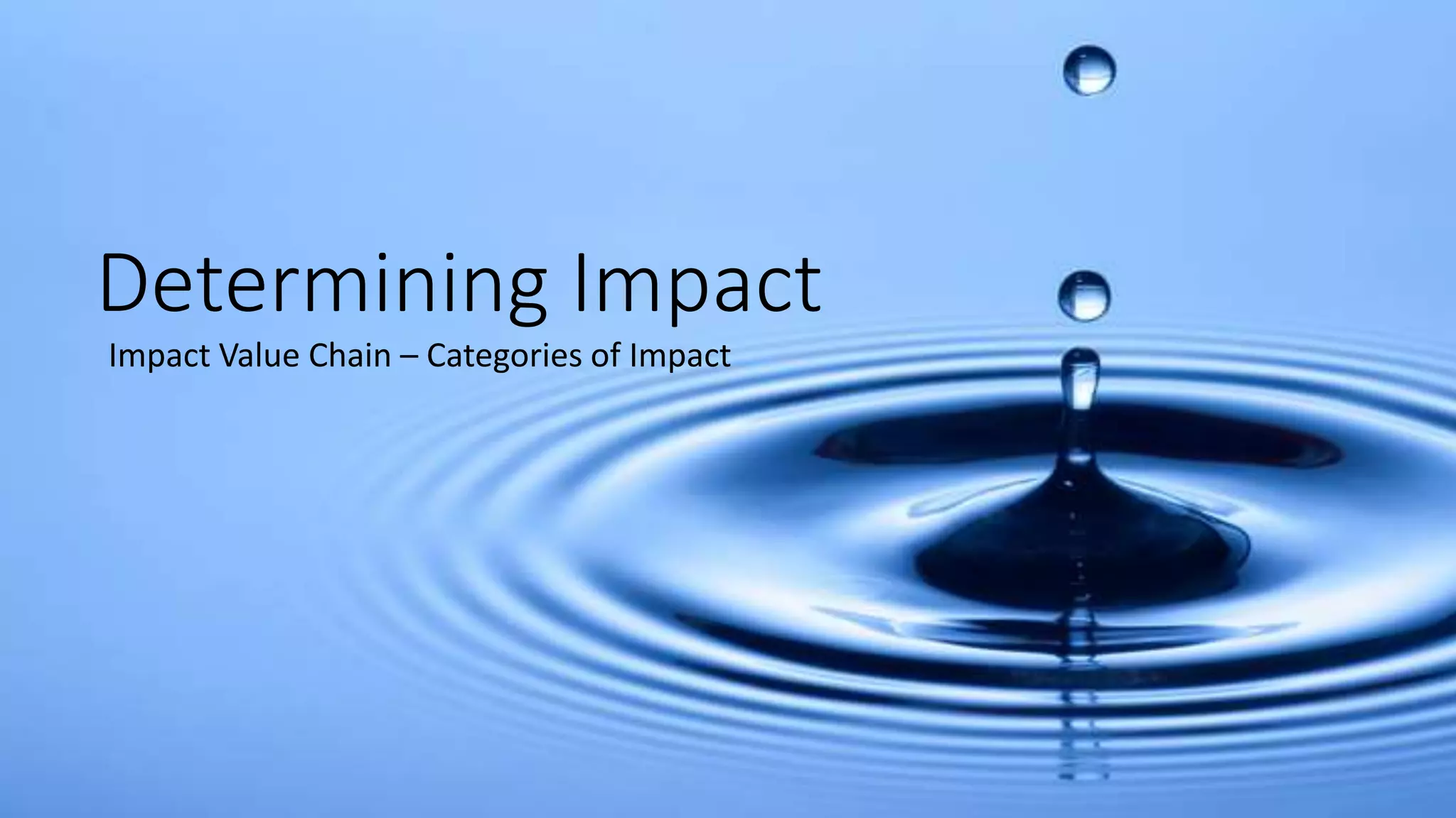 Determining Impact
Impact Value Chain – Categories of Impact
 