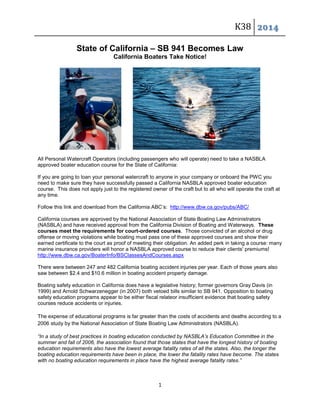 Pwc Operator SB 941 Becomes Law in California for Boating Safety and Education | PDF