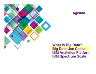What is Big Data?
Big Data Use Cases
IBM Analytics Platform
IBM Spectrum Scale
Agenda
 