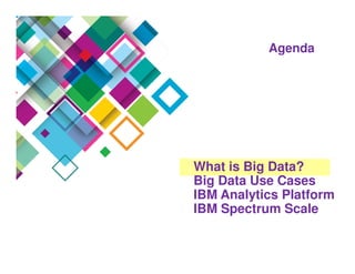 What is Big Data?
Big Data Use Cases
IBM Analytics Platform
IBM Spectrum Scale
Agenda
 