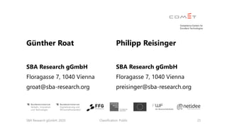 Classification: Public 25
Günther Roat
SBA Research gGmbH
Floragasse 7, 1040 Vienna
groat@sba-research.org
SBA Research gG...