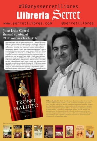 Sábado 21 de marzo con José Luis Corral presentando trono maldito en librería Serret