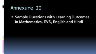 Annexure II
 Sample Questions with Learning Outcomes
In Mathematics, EVS, English and Hindi
 