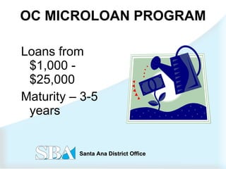 OC MICROLOAN PROGRAM Loans from $1,000 - $25,000 Maturity – 3-5 years 