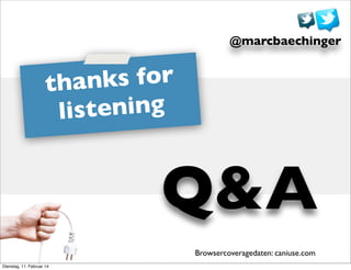 @marcbaechinger

ks for
tha n
ening
list

Q&A
Browsercoveragedaten: caniuse.com
Dienstag, 11. Februar 14

 