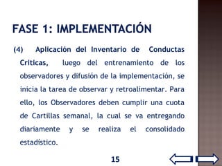 (4) Aplicación del Inventario de Conductas
Criticas, luego del entrenamiento de los
observadores y difusión de la implemen...