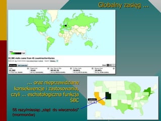 ...  oraz nieprzewidziane konsekwencje i zastosowania, czyli ... eschatologiczna funkcja ŚBC Globalny zasięg ... 56 razy/miesiąc „stąd  do wieczności” (mormonów) 