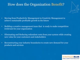How does the Organization  Benefit ? <ul><li>Moving from Productivity Management to Creativity Management to achieve susta...