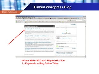 Company name
Embed Wordpress Blog
Blazin Multimedia
Infuse More SEO and Keyword Juice
1.) Keywords in Blog Article Titles
 