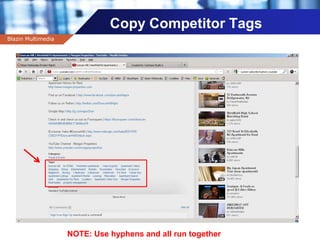 Company name
Copy Competitor Tags
Blazin Multimedia
NOTE: Use hyphens and all run together
 