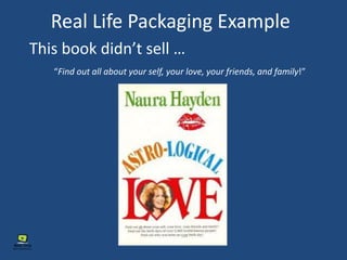 Real Life Packaging Example
This book didn’t sell …
“Find out all about your self, your love, your friends, and family!”
 