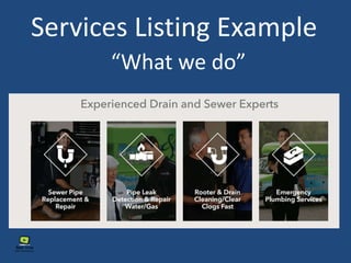 Services Listing Example
“What we do”
 