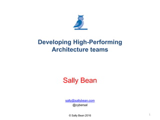 Developing High-Performing
Architecture teams
Sally Bean
sally@sallybean.com
@cybersal
© Sally Bean 2016 1
 