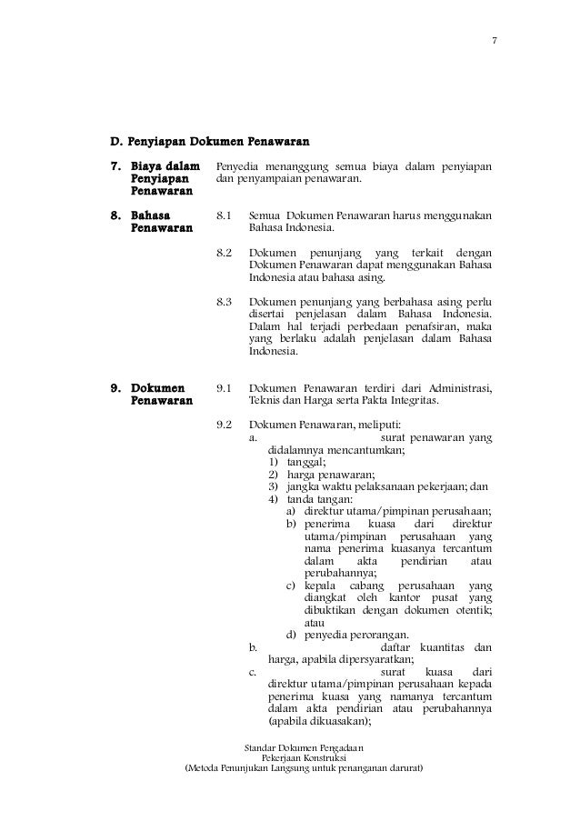 Sbd pekerjaan konstruksi penunjukan langsung darurat Sbd pekerjaan konstruksi penunjukan langsung darurat