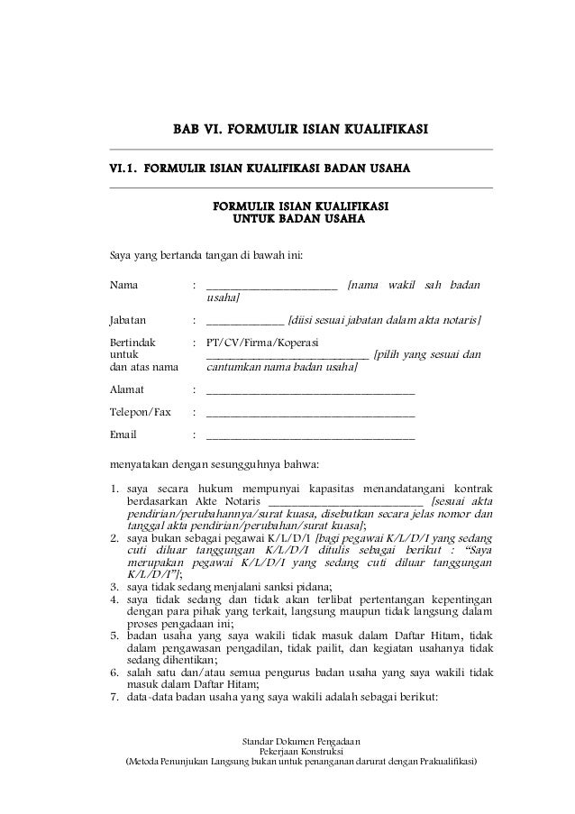 Contoh Formulir Isian Kualifikasi - Toast Nuances