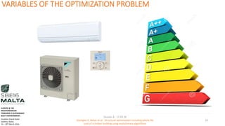 VARIABLES OF THE OPTIMIZATION PROBLEM
Session 4 - 17.03.16
Georgios K. Bekas et.al - Structural optimization including whole life
cost of a timber building using evolutionary algorithms
19
EUROPE & THE
MEDITERRANEAN
TOWARDS A SUSTAINABLE
BUILT ENVIRONMENT.
Excelsior Grand Hotel
Valletta, Malta.
16 – 18th March 2016
 
