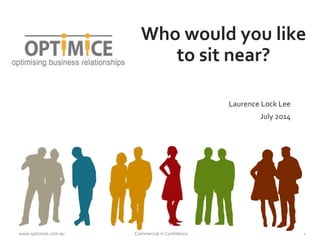 Who would you like 
to sit near? 
Laurence Lock Lee 
July 2014 
www.optimice.com.au Commercial in Confidence 1 
 