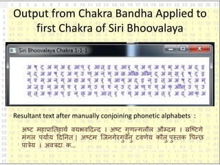 Output from Chakra Bandha Applied to
first Chakra of Siri Bhoovalaya
Resultant text after manually conjoining phonetic alp...