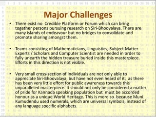 Major Challenges
• There exist no Credible Platform or Forum which can bring
together persons pursuing research on Siri-Bh...