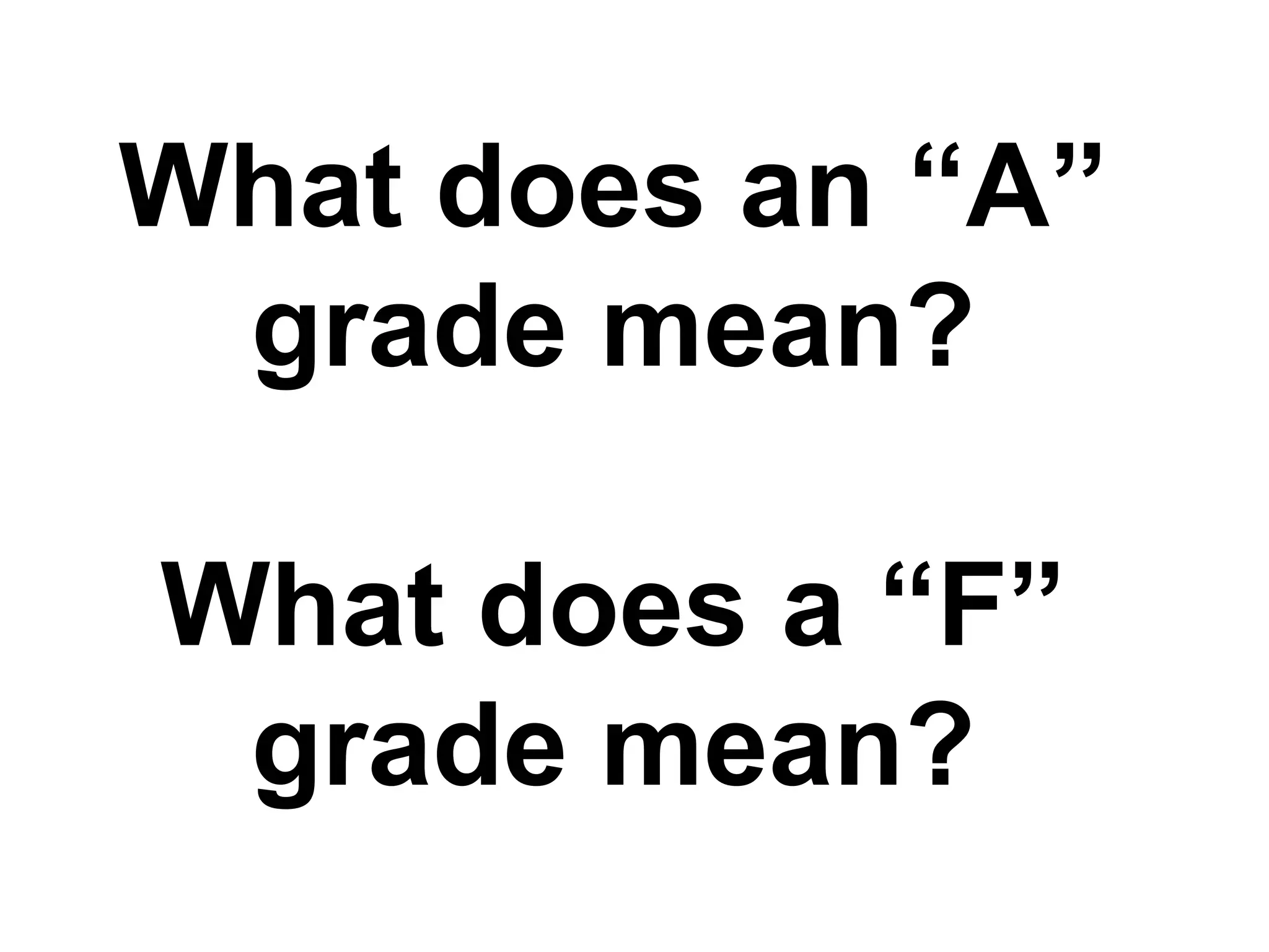 What does an “A”
 grade mean?

What does a “F”
 grade mean?
 