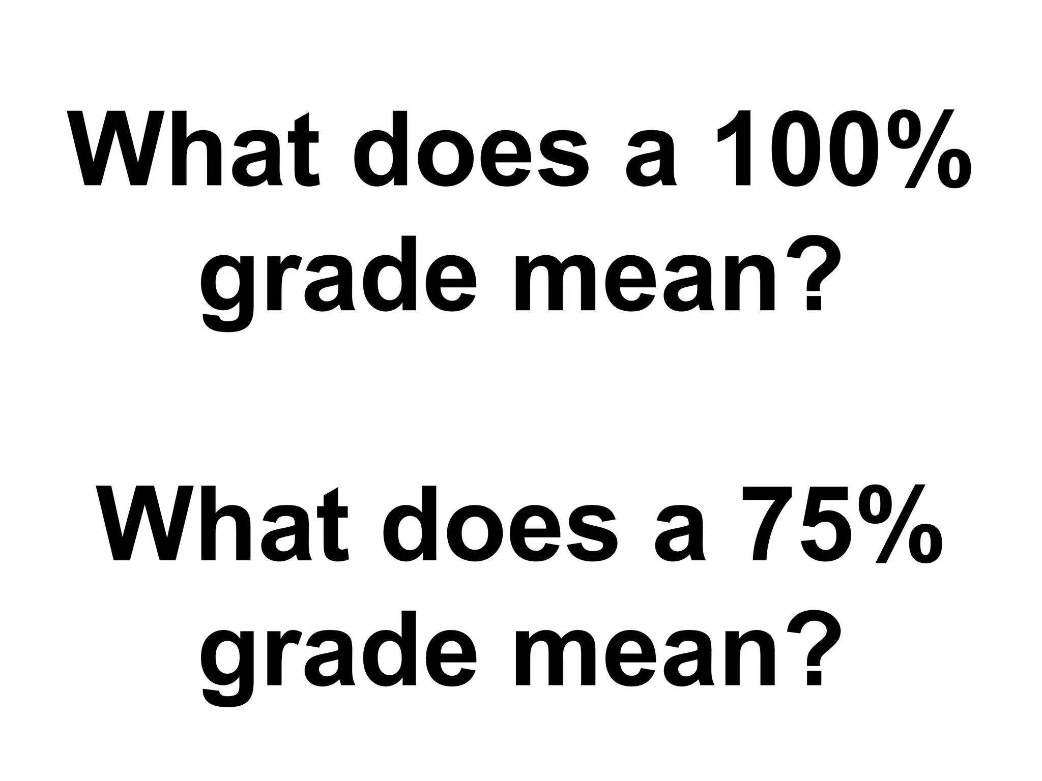 What does a 100%
  grade mean?

What does a 75%
 grade mean?
 