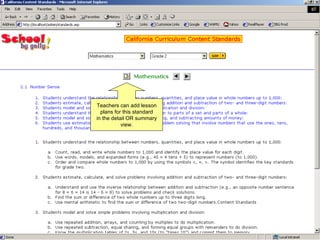 Teachers can add lesson plans for this standard in the detail OR summary view. 