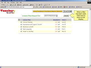 When a filter has been used, Click here to return to full  display. 