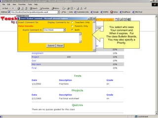 You select who sees Your comment and When it expires.  For The class Bulletin Boards, You may also specify a Priority. 