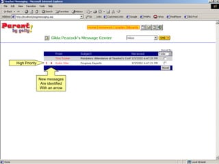 New messages Are identified With an arrow High Priority 