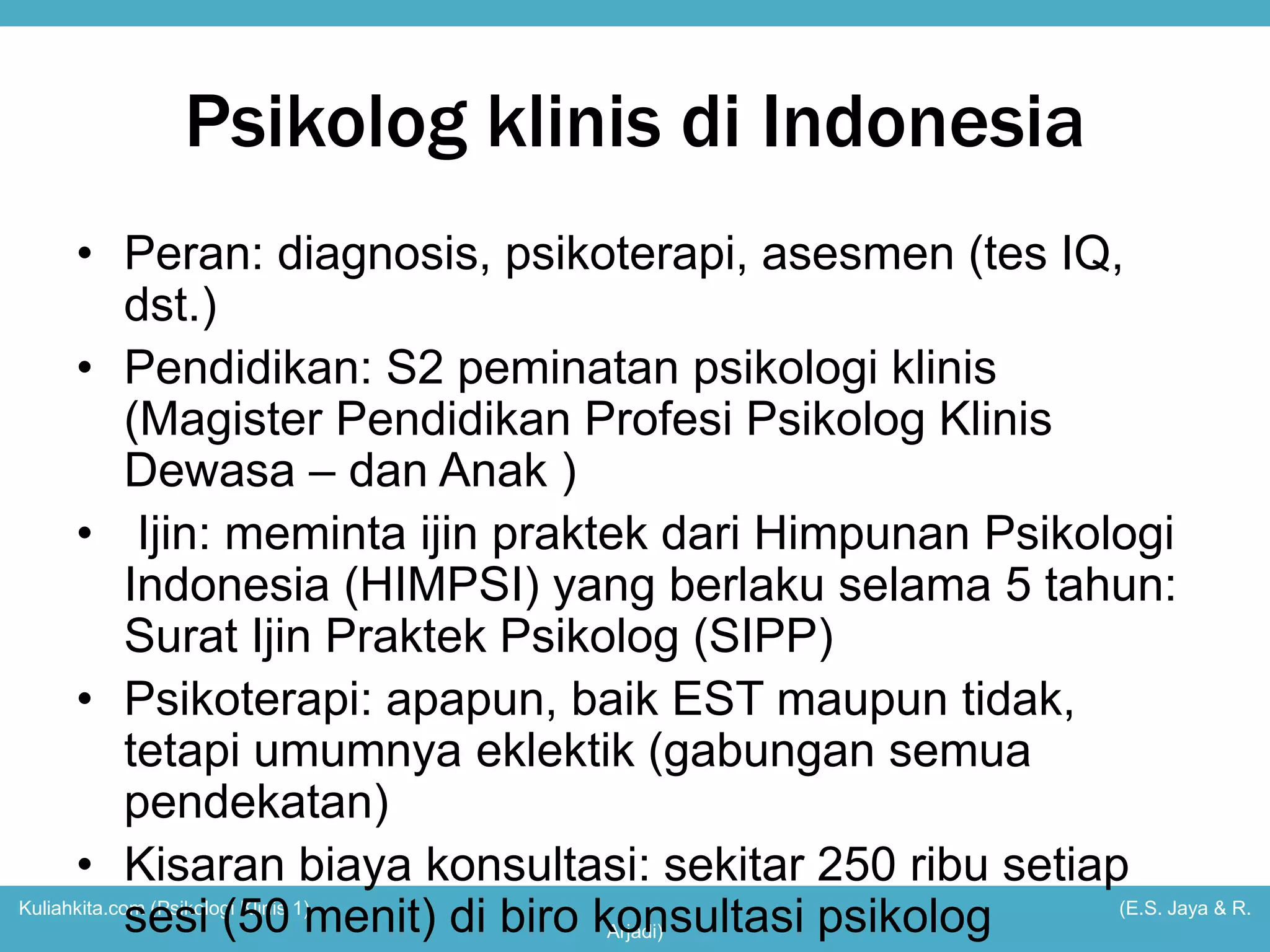 Psikologi klinis 1 pertemuan 4 | PPTX
