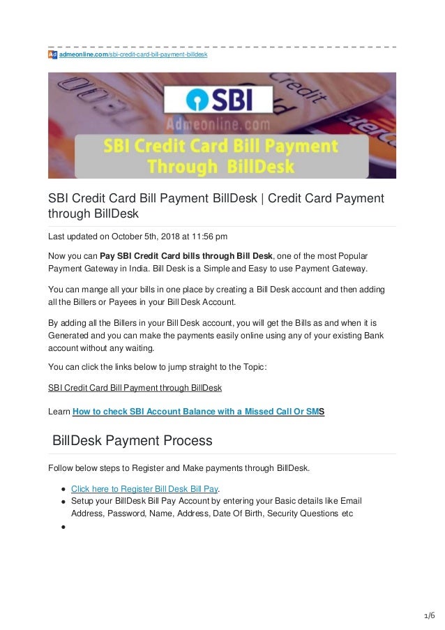 sbi bank credit card bill payment online billdesk