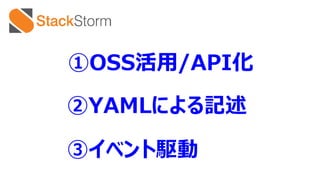 ②YAMLによる記述
③イベント駆動
①OSS活用/API化
 