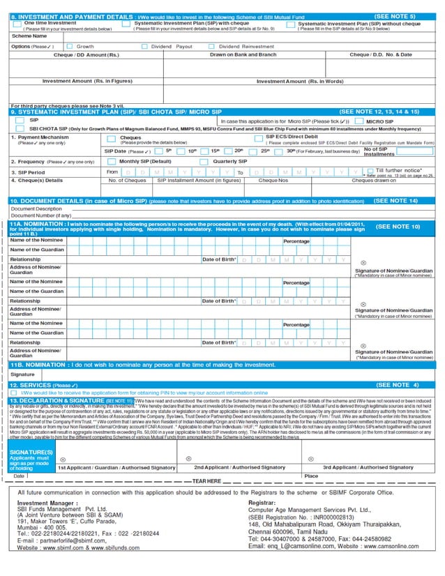 Sbi mutual fund common application form | PDF